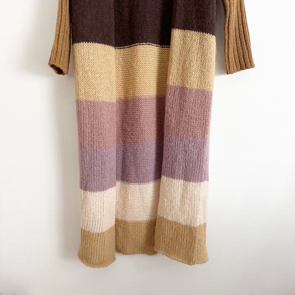 FREE PEOPLE Oslo Knit Duster Cardigan Sweater Mauve Striped XS OB1072458 - Picture 5 of 9